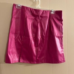 Floerns Large Hot Pink Faux Leather Bodycon Split Mini Skirt